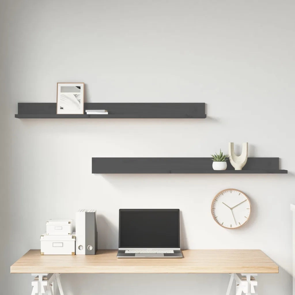 Mensole da Parete 2 pz Grigio 110x11x9cm Legno Massello di Pino cod mxl 32792