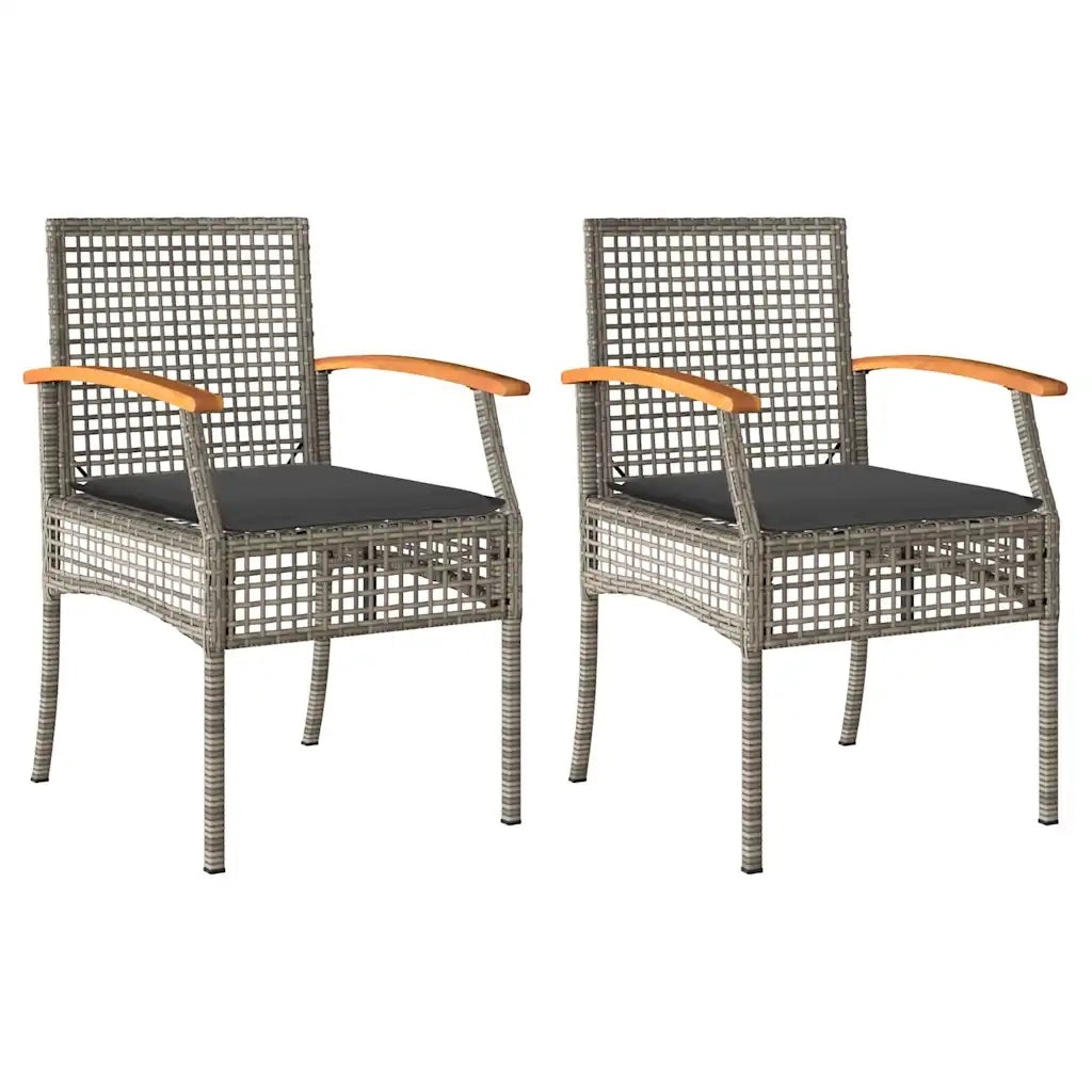 Sedie da Giardino con Cuscini 2pz Grigie in Polyrattan e Acacia 366248
