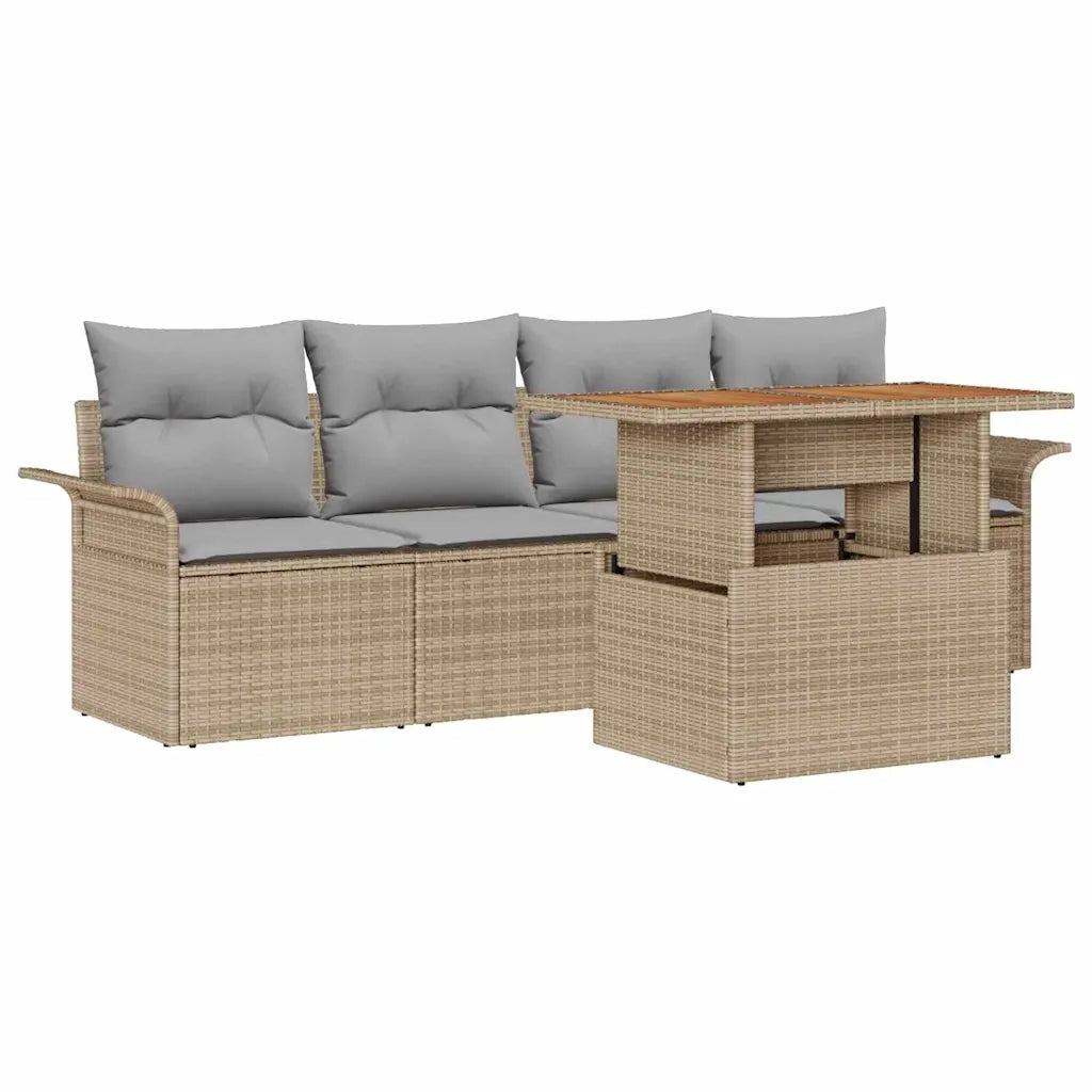 Set Divano da Giardino 5 pcs Beige e Grigio Chiaro polyrattan