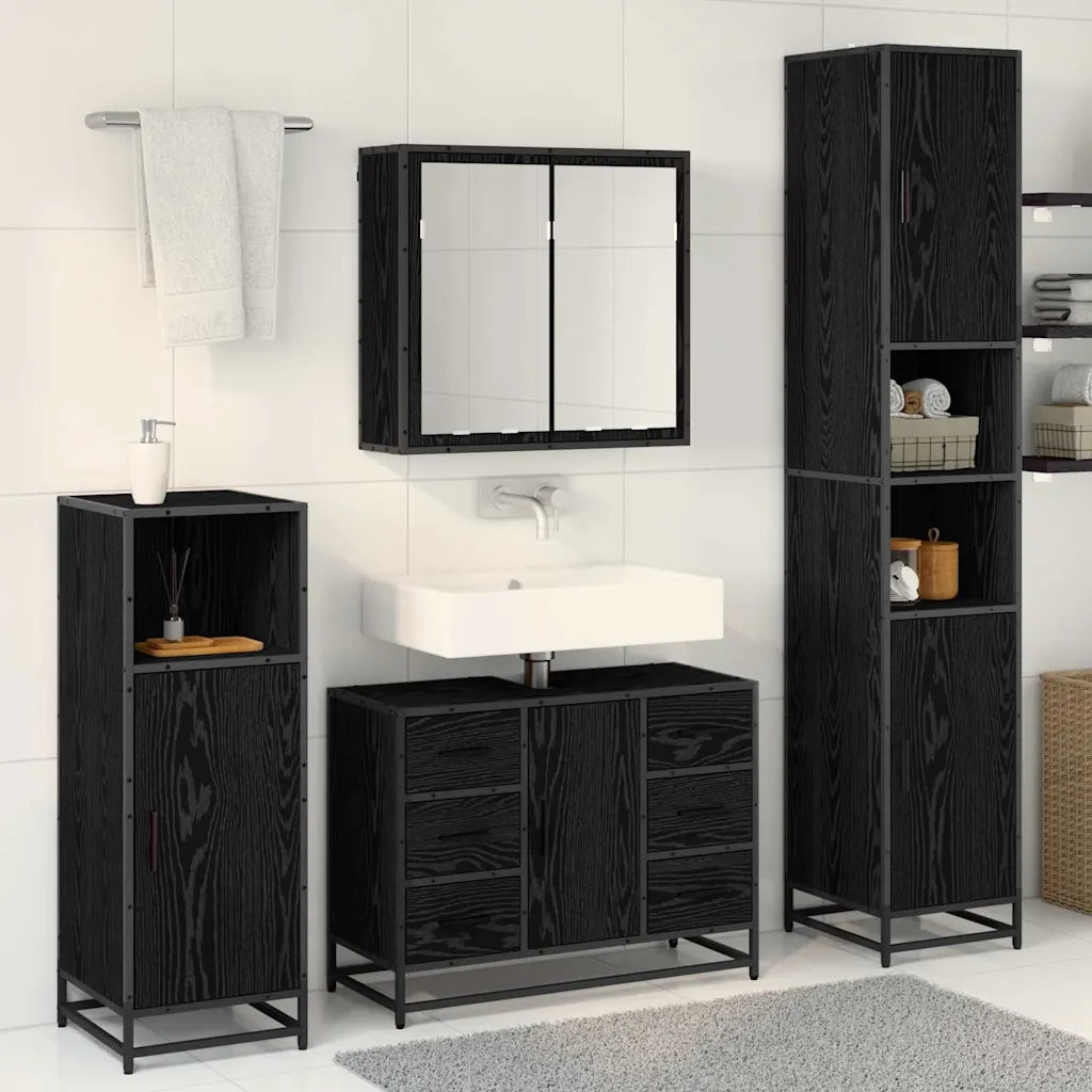 Set di mobili per il bagno 3 pcs Rovere Nero Legno multistrato 3402562