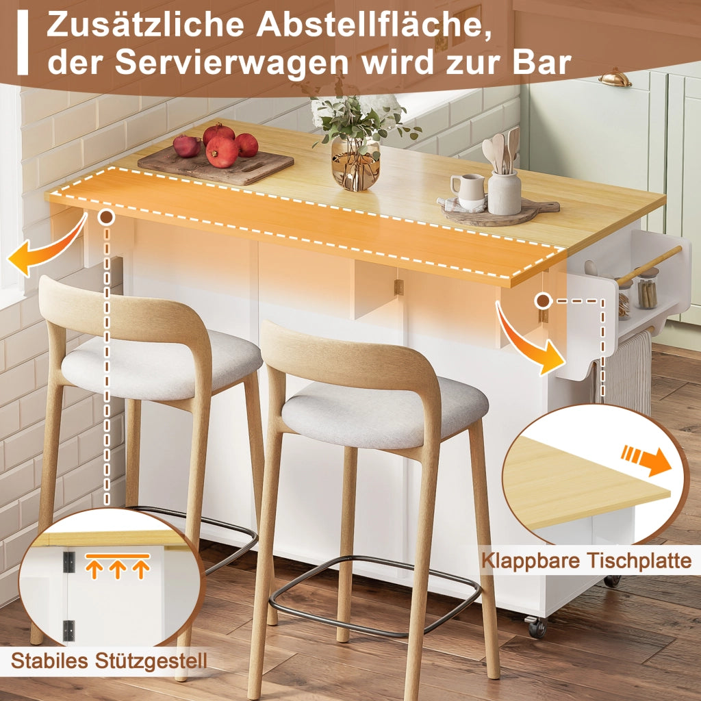 CARRELLO CUCINA Piano pieghevole 120 x 70 x 92 cm MDF Naturale/Bianco