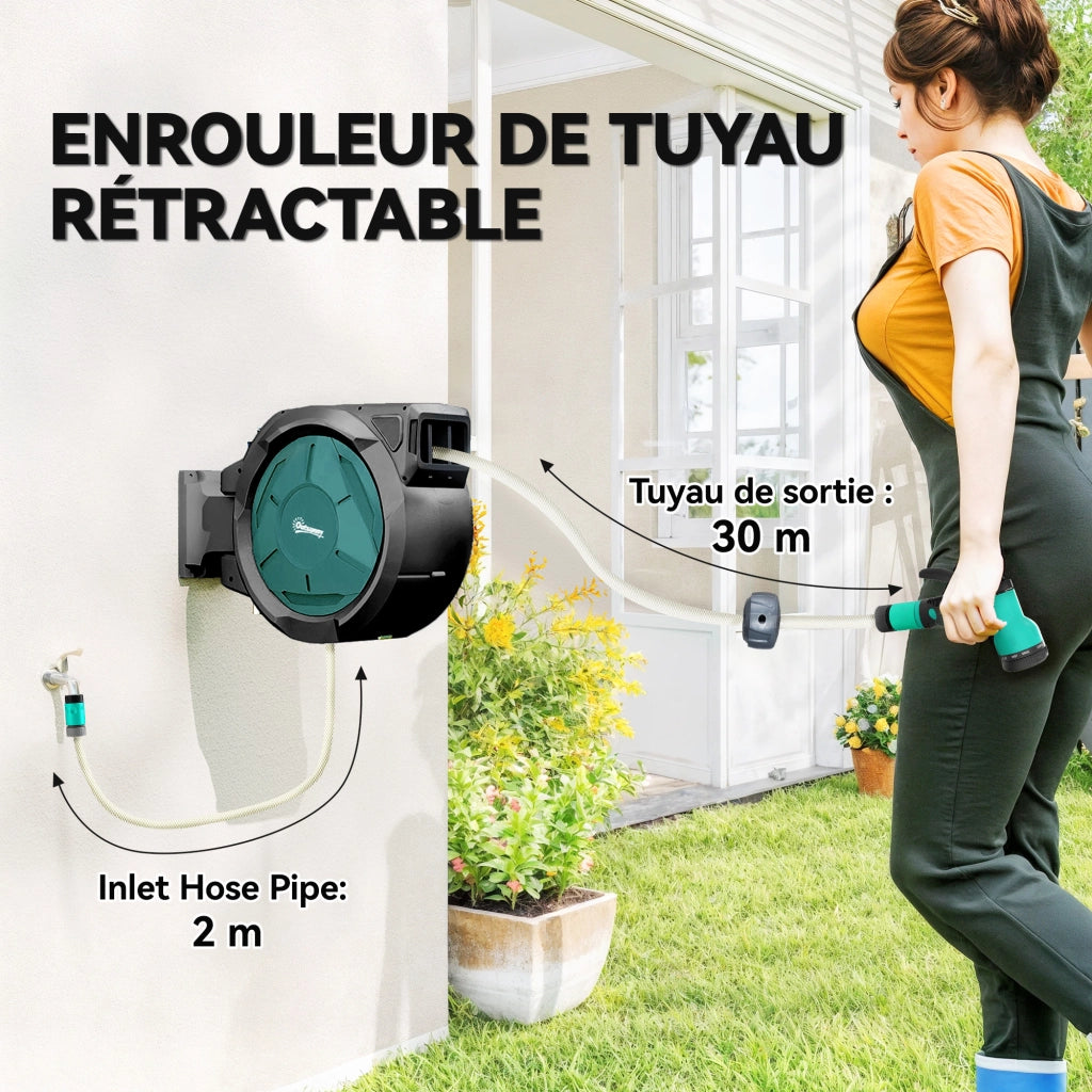Supporto Muro per Tubo Irrigazione Retrattile 25m ¨C zephmum ¨C Verde 15mm