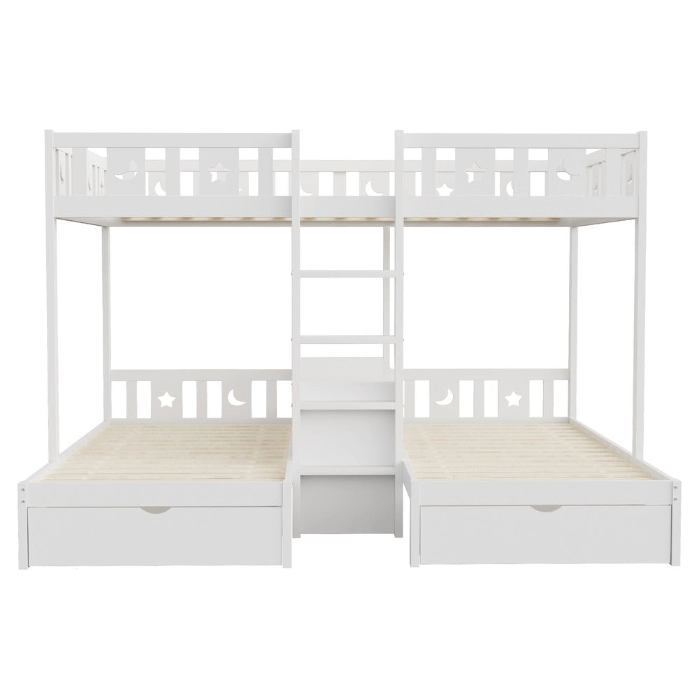 Letto a Soppalco con Scala, Cassetti e Contenitore ¨C Xylo ¨C Massello Bianco 90x200 / 140x200