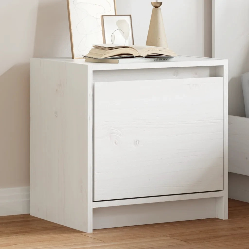 Comodino Bianco 40x30,5x40 cm in Legno Massello di Pino cod mxl 44873
