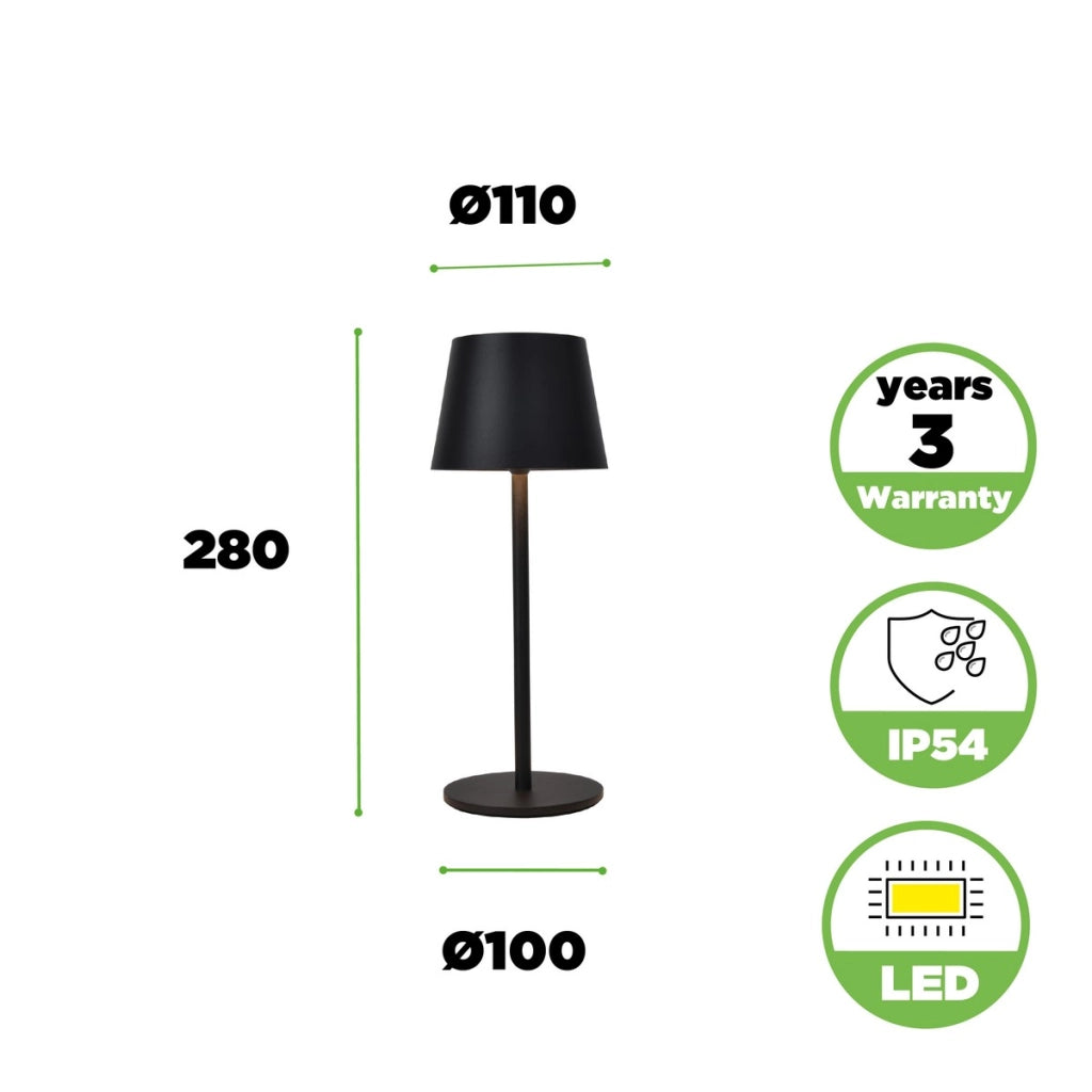 Lampada da tavolo esterna LED 1,1W batteria IP54 nera Lutec ROBLE