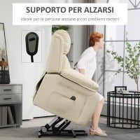 Poltrona Alzapersona Reclinabile a 160° con Poggiapiedi e Telecomando, in Pelle PU e Acciaio, 76x90x105 cm, Crema
