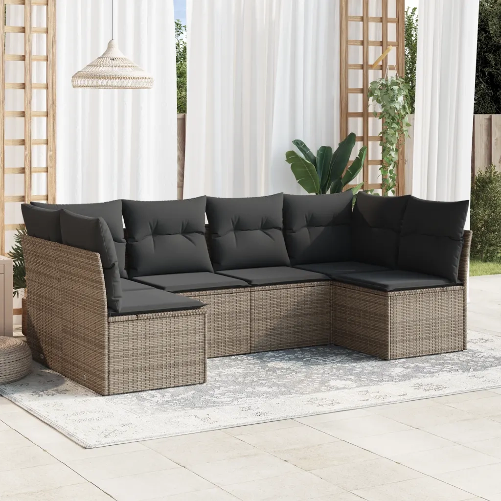 Set Divano da Giardino 6 pz con Cuscini-Sofa da Giardino-Divanetto da esterno Grigio in Polyrattan 877162