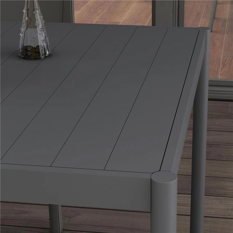 TAVOLO DA GIARDINO A DOGHE PER 6 PERSONE IN ACCIAIO E ALLUMINIO, 145X90X74 CM, GRIGIO SCURO