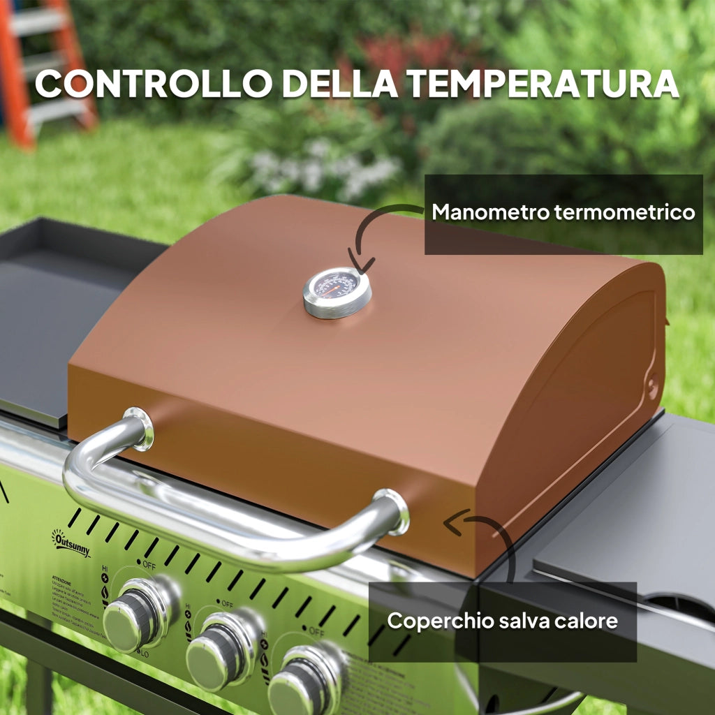 Barbecue a Gas con Piastra e Fornello ¨C Xylo ¨C Nero con Termometro