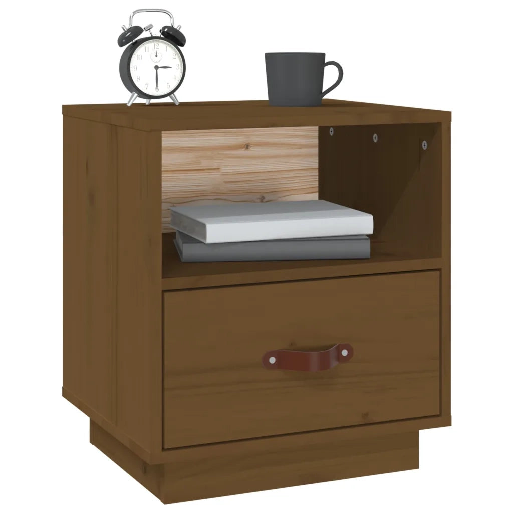 Comodino Marrone Ambrato 40x34x45 cm in Legno Massello di Pino 818301