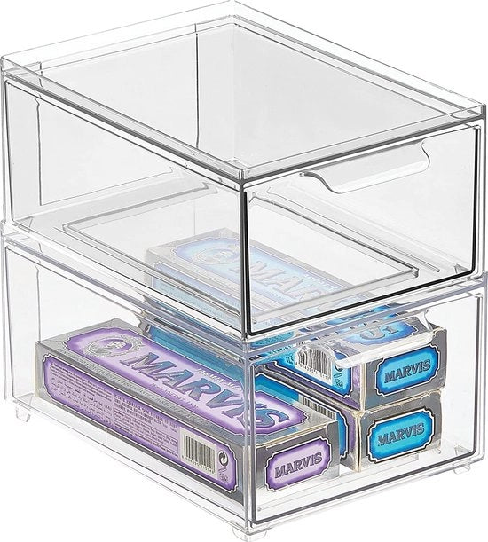 Organizzatore per cosmetici - cassettina di plastica stivellabile - contenitore pratico per articoli da bagno - set da 2 - trasparente