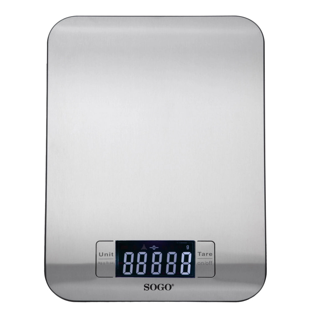 Bilancia da cucina digitale acciaio inox, display LED retroilluminato, 5kg, funzioni zero e tara - SOGO