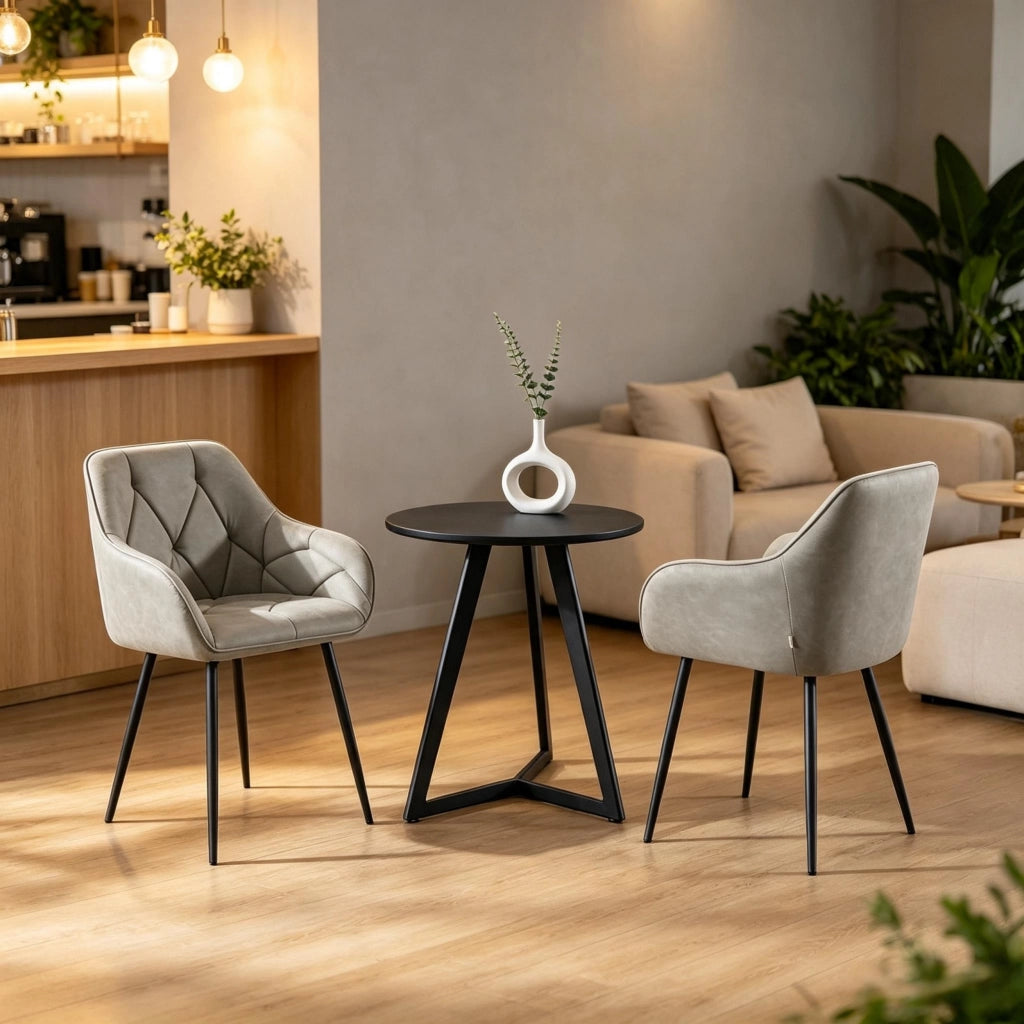 Sedie da pranzo set 2 con schienale ergonomico e braccioli imbottite in similpelle grigio scuro 45,5 × 45 × 83,5 cm