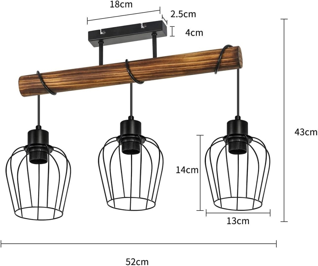 ZMH Lampada da soffitto 3 luci design retrò nero metallo E27 senza lampadina