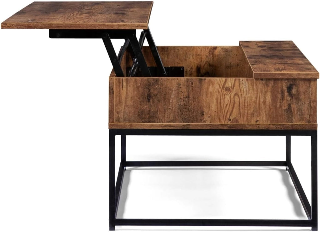 Tavolino DAYTON con piano sollevabile, effetto invecchiato, design industriale