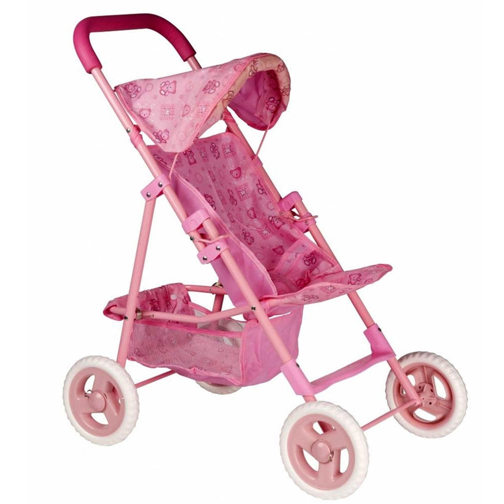 Trade Shop - Passeggino Carrozzina Per Bambole Rosa Con Orsetti Gioco Giocattolo Per Bambine -