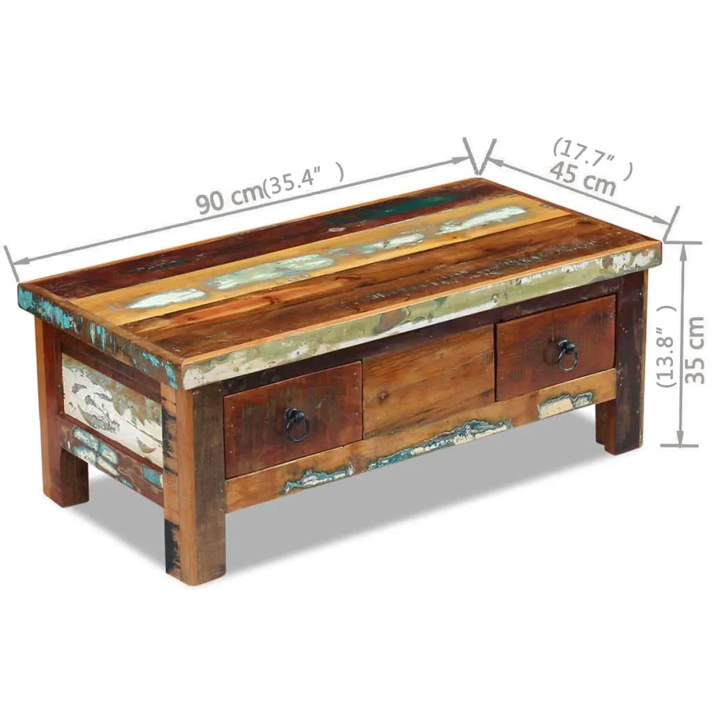 Tavolino da Caff¨¨-Tavolino da soggiorno-Tavolino da Salotto con Cassetti in Legno Recuperato 90x45x35 cm