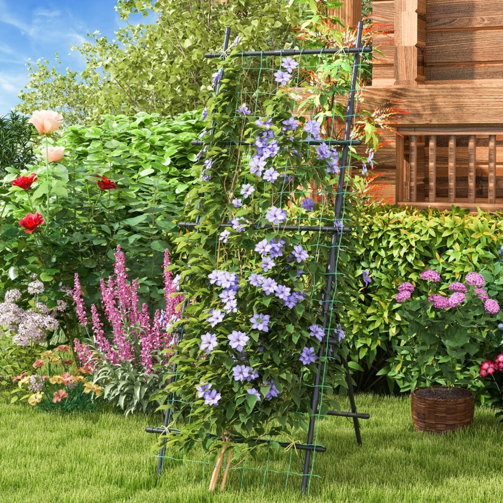Traliccio da giardino alto 187cm per piante rampicanti-Supporto verticale per piante con rete pali in metallo Nero