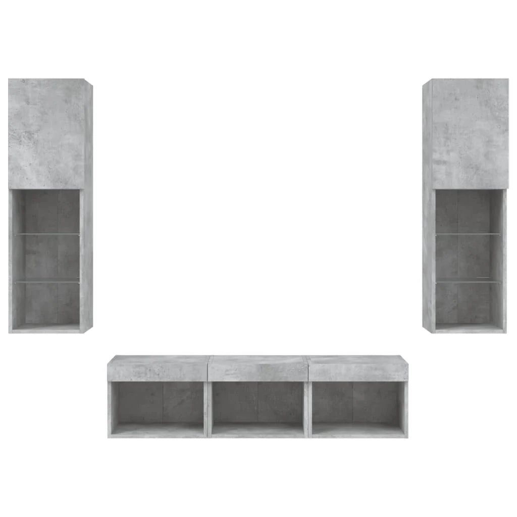Mobile TV multimediale scaffale TV credenza mobile TV sala da pranzo soggiorno camera da letto con illuminazione a LED 5 pezzi legno ingegnerizzato grigio 02_0029386