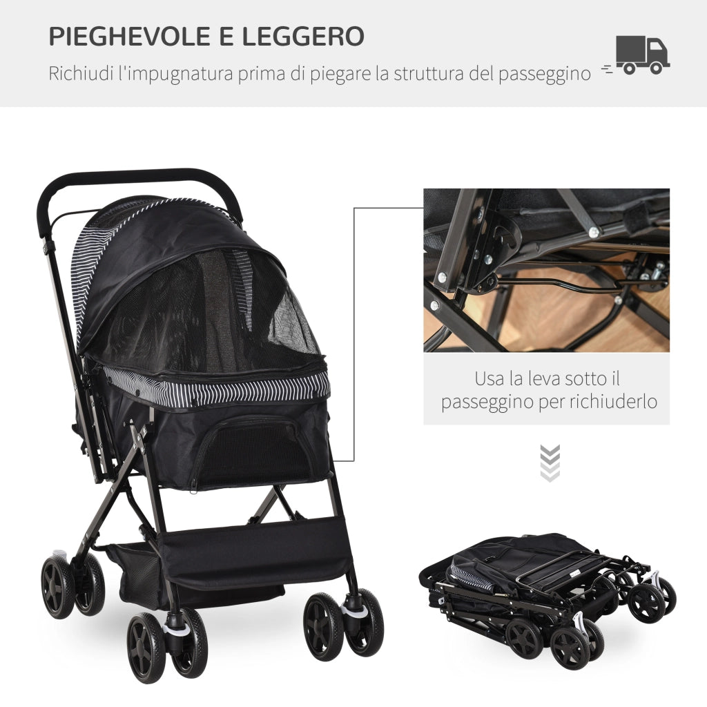 EasyComfort Passeggino per Cani Piccoli Pieghevole con Maniglione Girevole e Cestino Portaoggetti, Nero