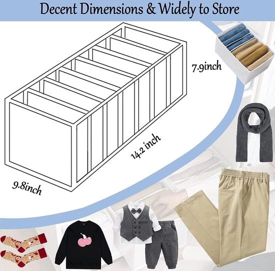 Organizzatore per armadio a 3 cassetti con sistema di organizzazione per pantaloni armadio pieghevole con cassetti in posizione verticale per contenere jeans e camicie 36 x 24 x 20 cm | 7 compartimenti | Grigio