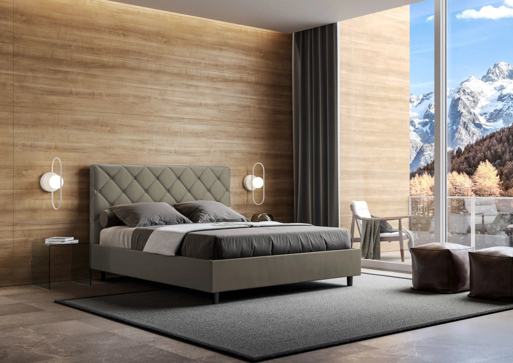 BS COM Letto queen size con rete imbottito 150x190 similpelle cappuccino