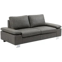Divano 3 Posti Reclinabile e Imbottito con Braccioli Regolabili, in PU, Legno e Metallo, 200x88x86 cm, Grigio