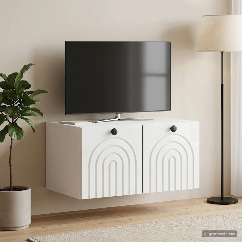 Mobile Porta TV da Muro Bianco Lucido 59,5 x 41 x 30 cm 898169