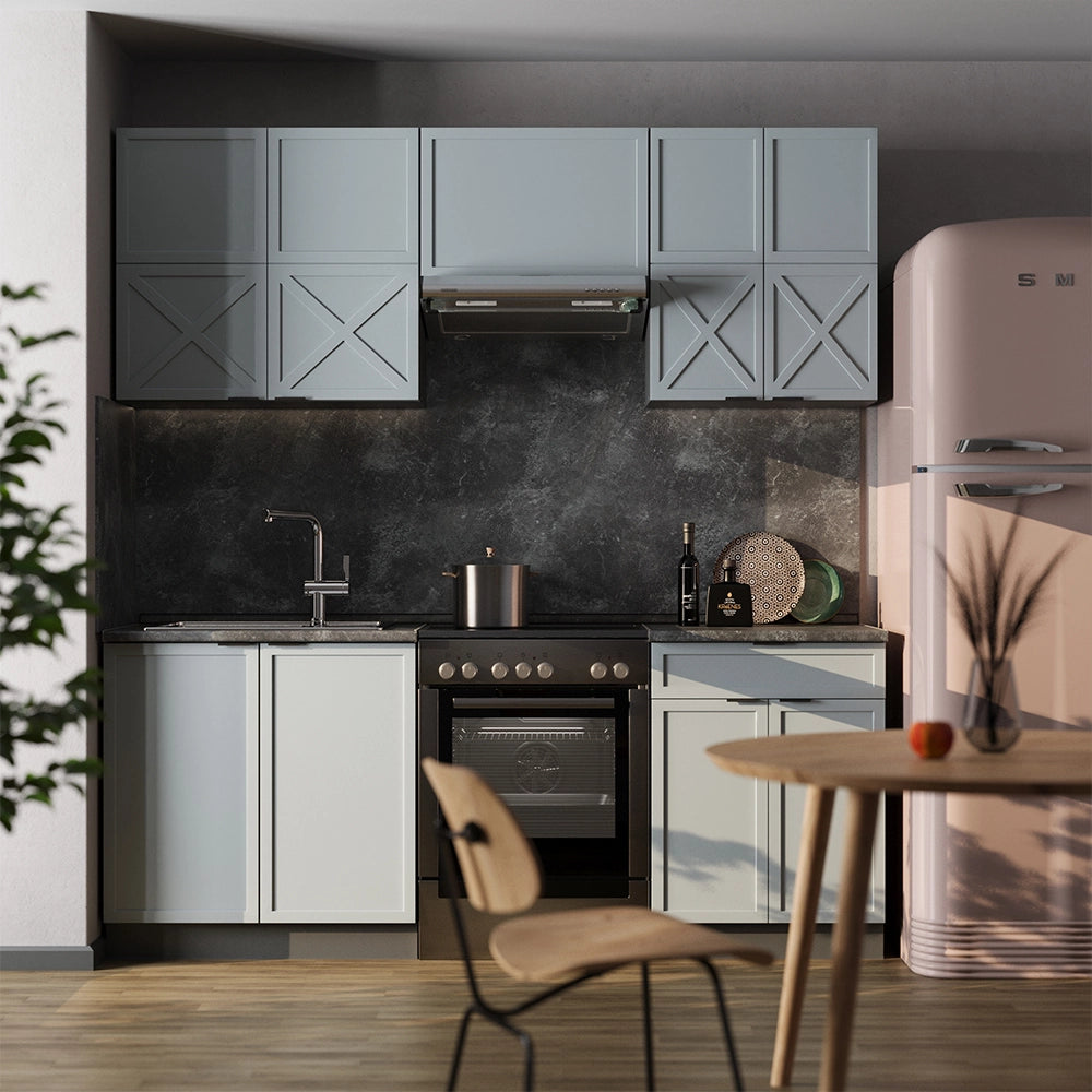 Vicco Cucina componibile Blu-grigio chiaro/Antracite 200 cm senza piano di lavoro