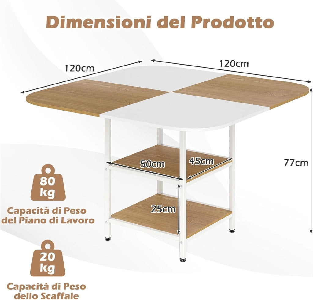 Tavolo da Pranzo Moderno, Tavolo Quadrato per Cucina con Piano Multicolore, Scaffale a 2 Livelli e Piedini Regolabili, Tavolo Console in Legno per Soggiorno, Sala da Pranzo e Cucina