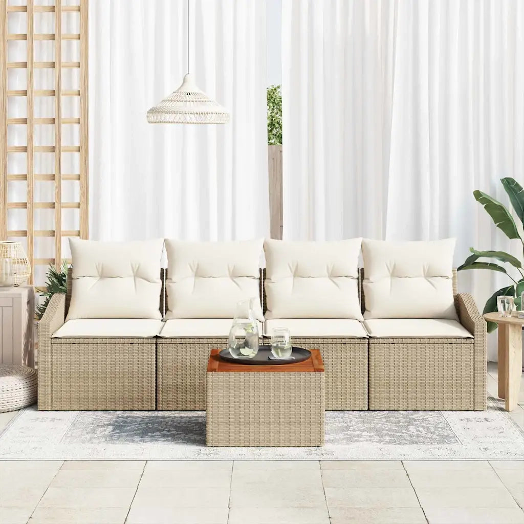 Set Divano da Giardino con cuscino 5 pcs Beige polyrattan