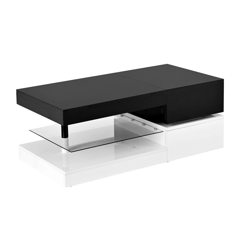 Tavolino da Caff¨¨ con LED e Vetro Temperato ¨C MINIMAL ¨C Nero/Bianco, 90x45x35,5 cm