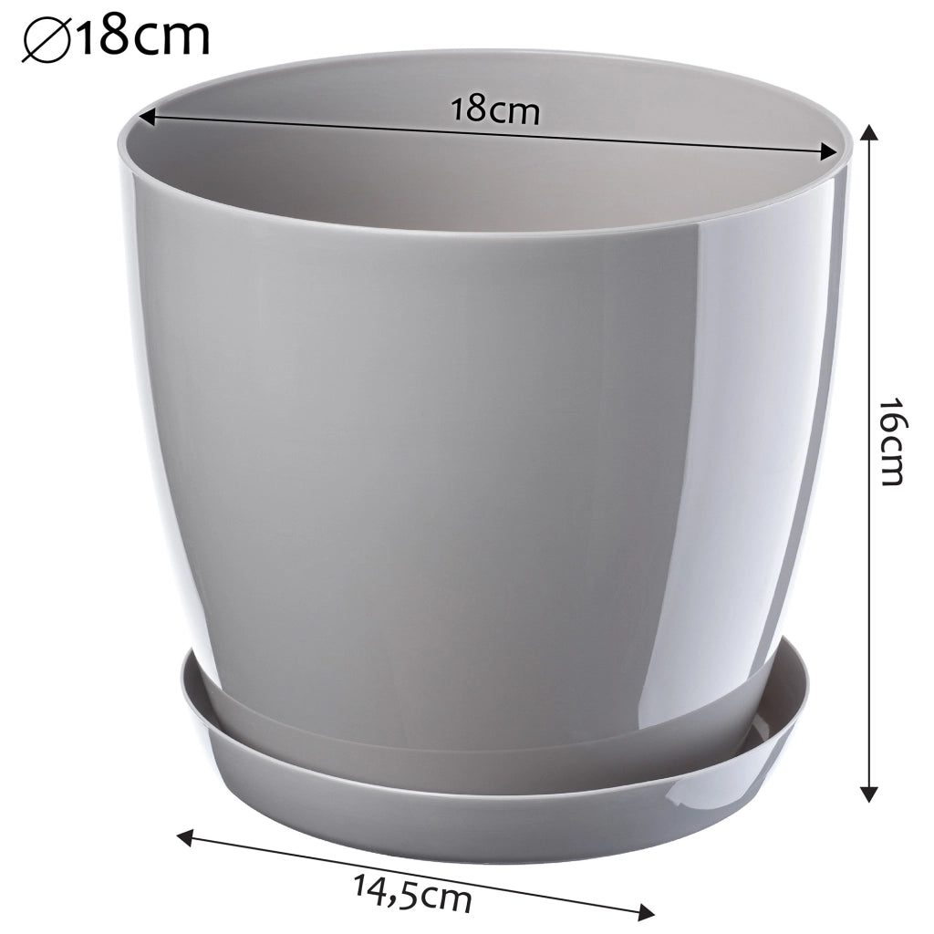 Vaso da fiori KADAX con sottovaso e coperchio in plastica, 18 cm, grigio. Vaso da fiori Kadax