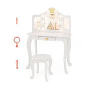 Set da toeletta per bambini 80 x 40 x 106 cm con specchio pieghevole a 3 modalità e pratico cassetto stile corona MDF bianco 20_0011531