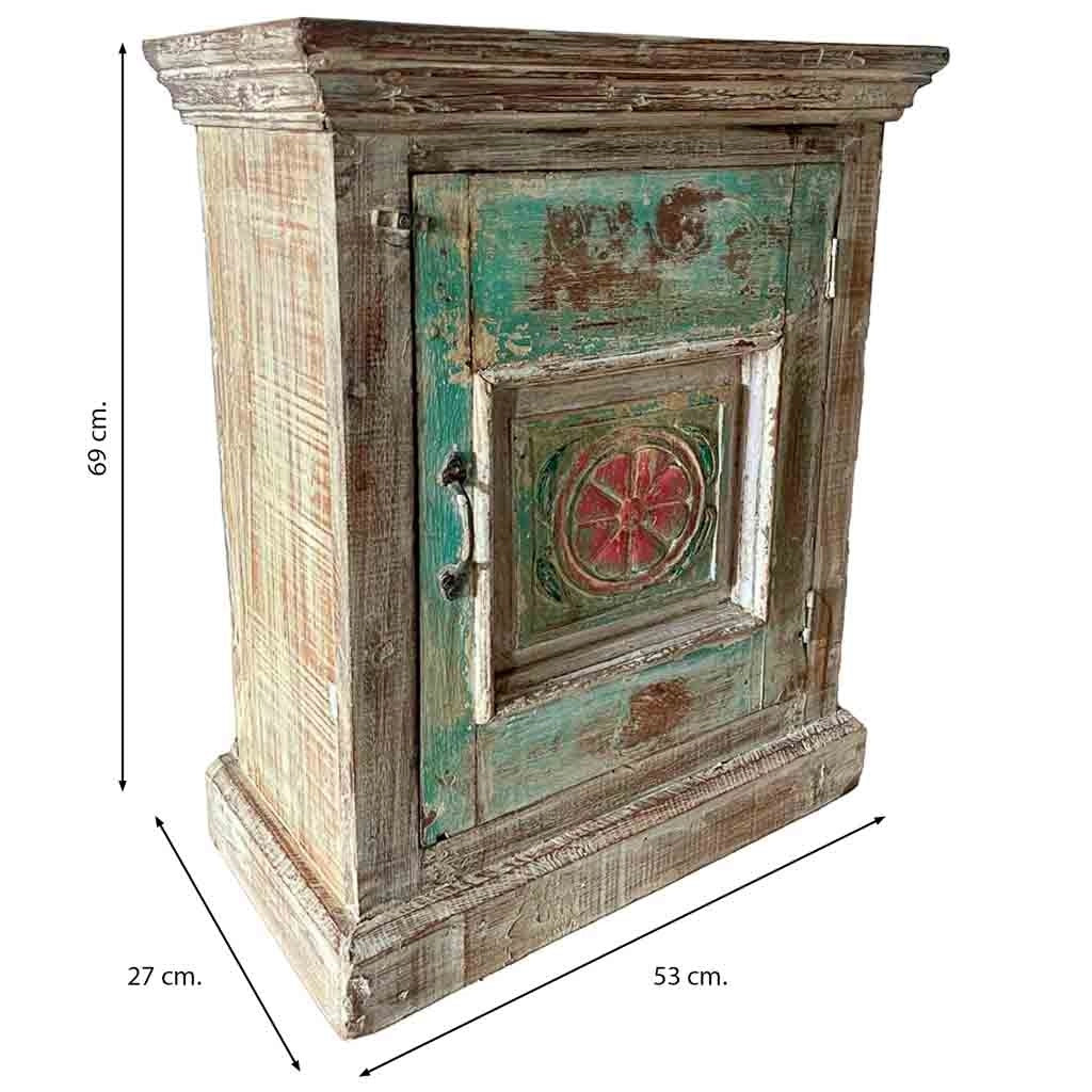 Comodino in legno blu artigianale, 53x27x69 cm