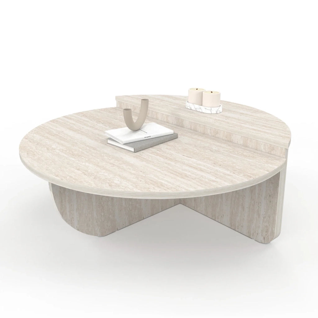 IDMarket - Set di 2 tavolini rotondi asimmetrici effetto travertino GUILIA