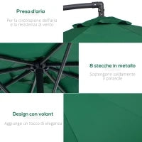Ombrellone da Giardino 3x2.5 m, Inclinabile con Base a Croce e Manovella, in Acciaio e Poliestere