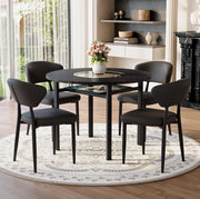 Set tavolo rotondo Ø100 cm con sedie; MDF e vetro; nero