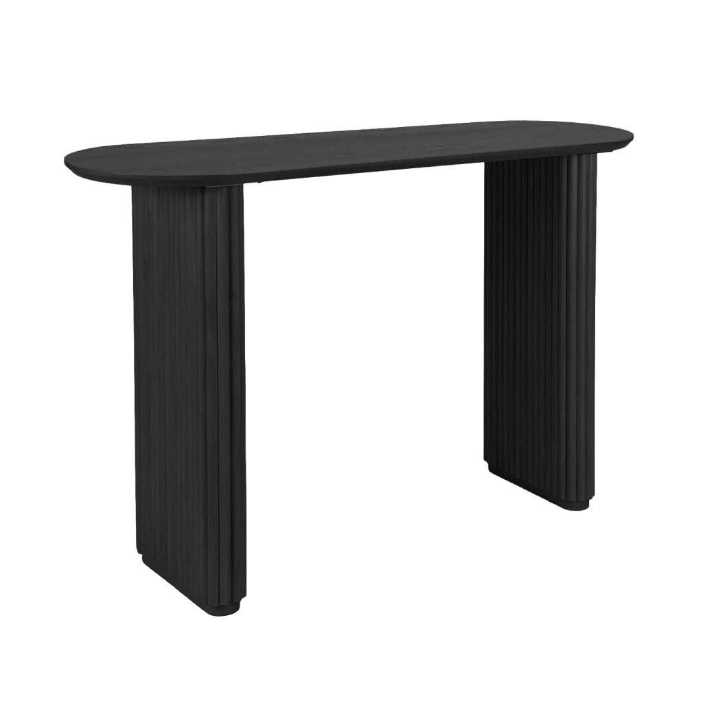 Consolle ovale in legno di hevea impiallacciato rovere, nero