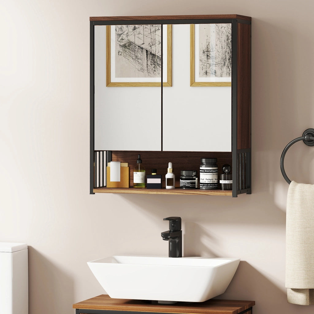 Armadietto Specchio Sospeso per Bagno ¨C zephmum ¨C Marrone 60x30x