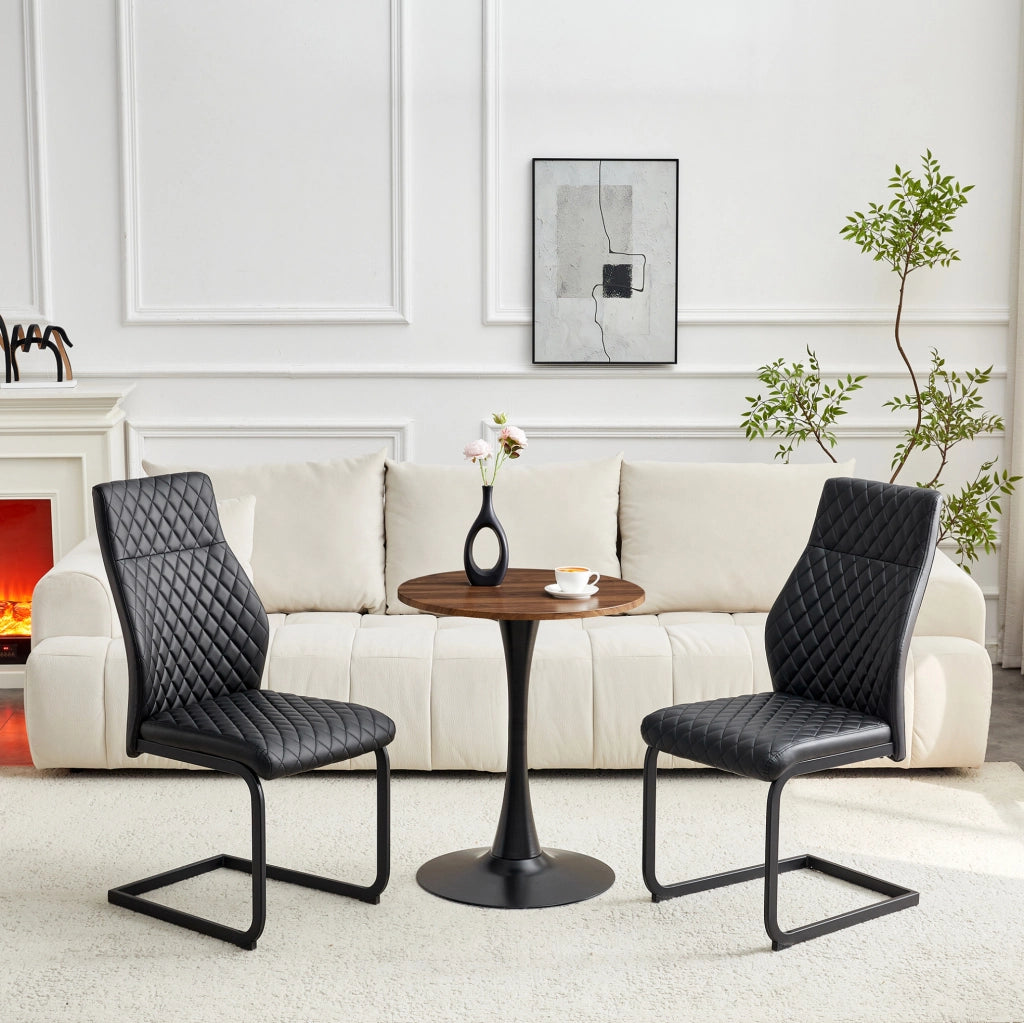 Set tavolo e 2 sedie con tavolo rotondo 60 cm in MDF nero e noce, stile moderno