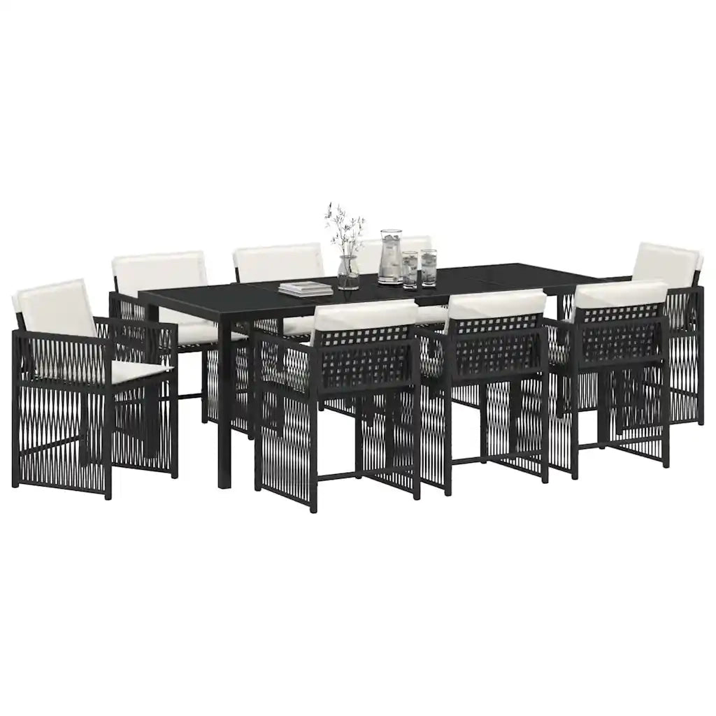 Set da Pranzo per Giardino 9 pcs Nero polyrattan 3380772