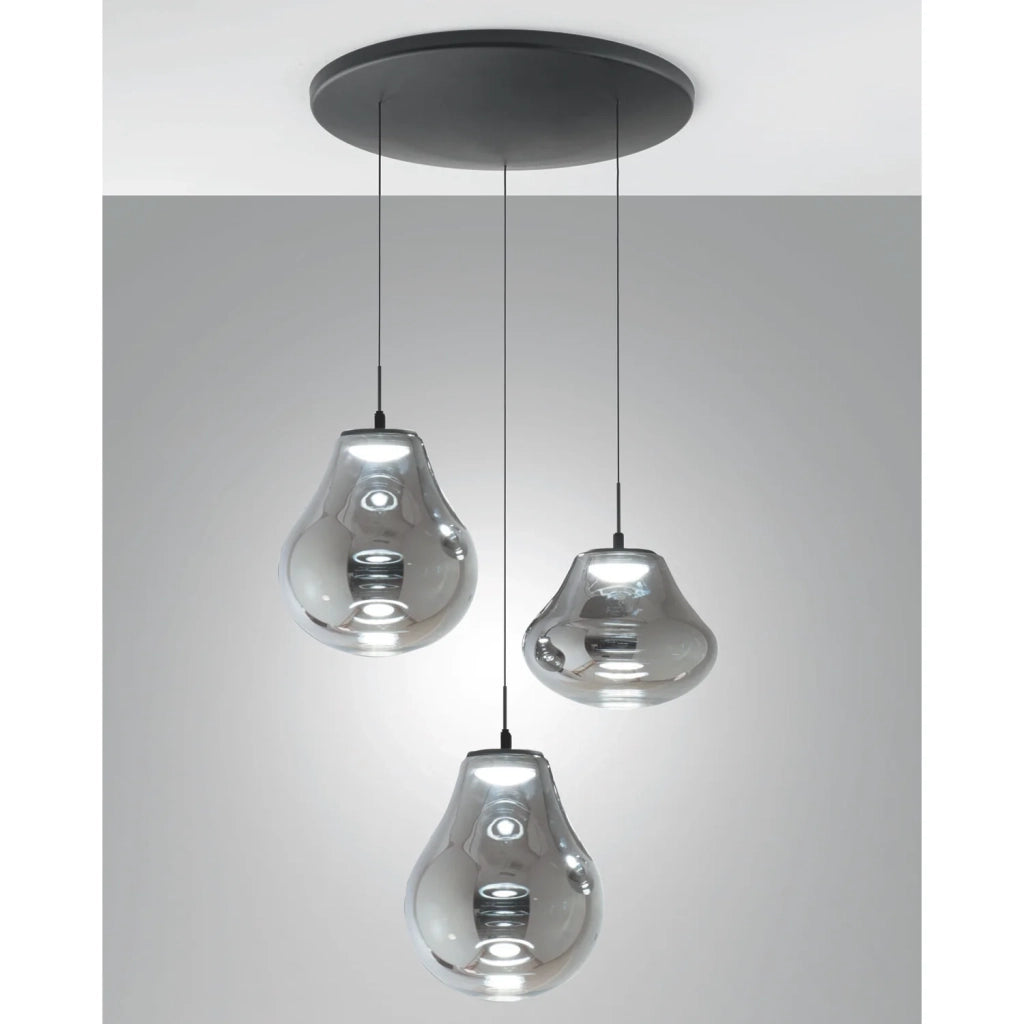 Deva Sospensione Fumè 3 Luci Tonda Collezione DEVA Metallo Vetro Design Elegante