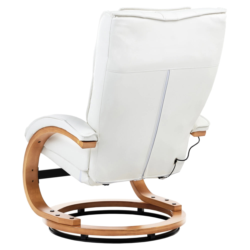 Poltrona reclinabile bianca con poggiapiedi in ecopelle imbottita struttura in legno riscaldamento funzione massaggio design retrò