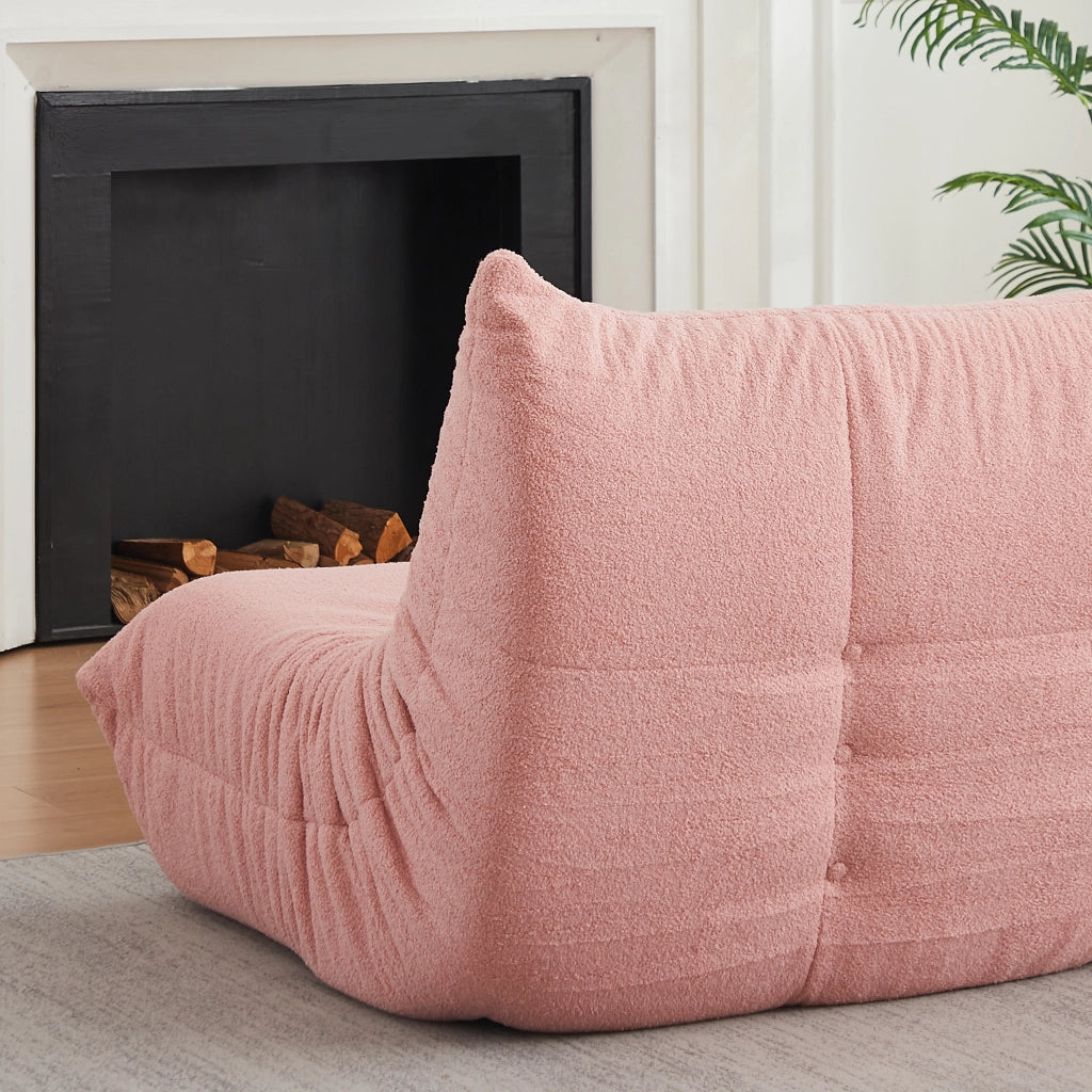 Poltrona modulare da pavimento in ciniglia rosa, con schiuma ad alta resilienza e design ergonomico