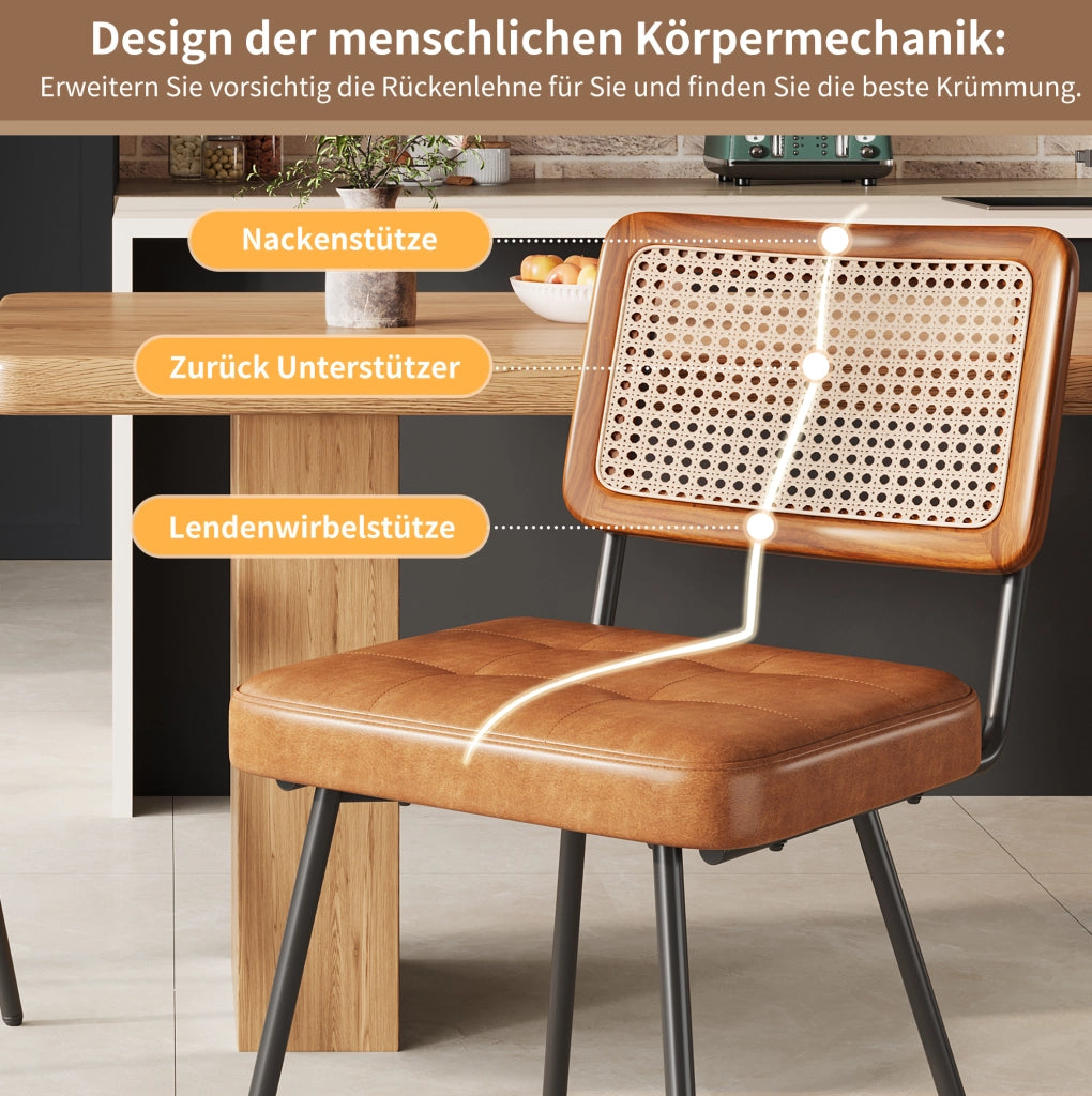 Sedia da pranzo 61x46x79 cm ergonomica con schienale in PE rattan; PU e metallo marrone