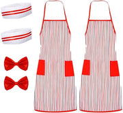 Set di costume per adulti a 6 pezzi - grembiule da cucina - foulard a farfalla - pantaloncini a strisce rosse e bianche - tessuto in poliestere - costume da carnevale