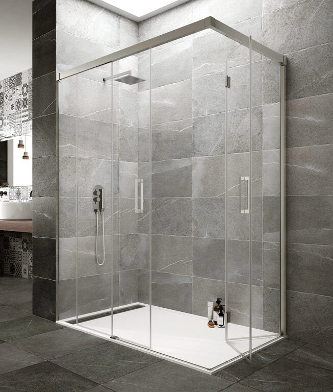 Box doccia angolare TANDEM fisso + scorrevole e pieghevole 80x70 cm (73-78/66.5-69.5) cromo lucido