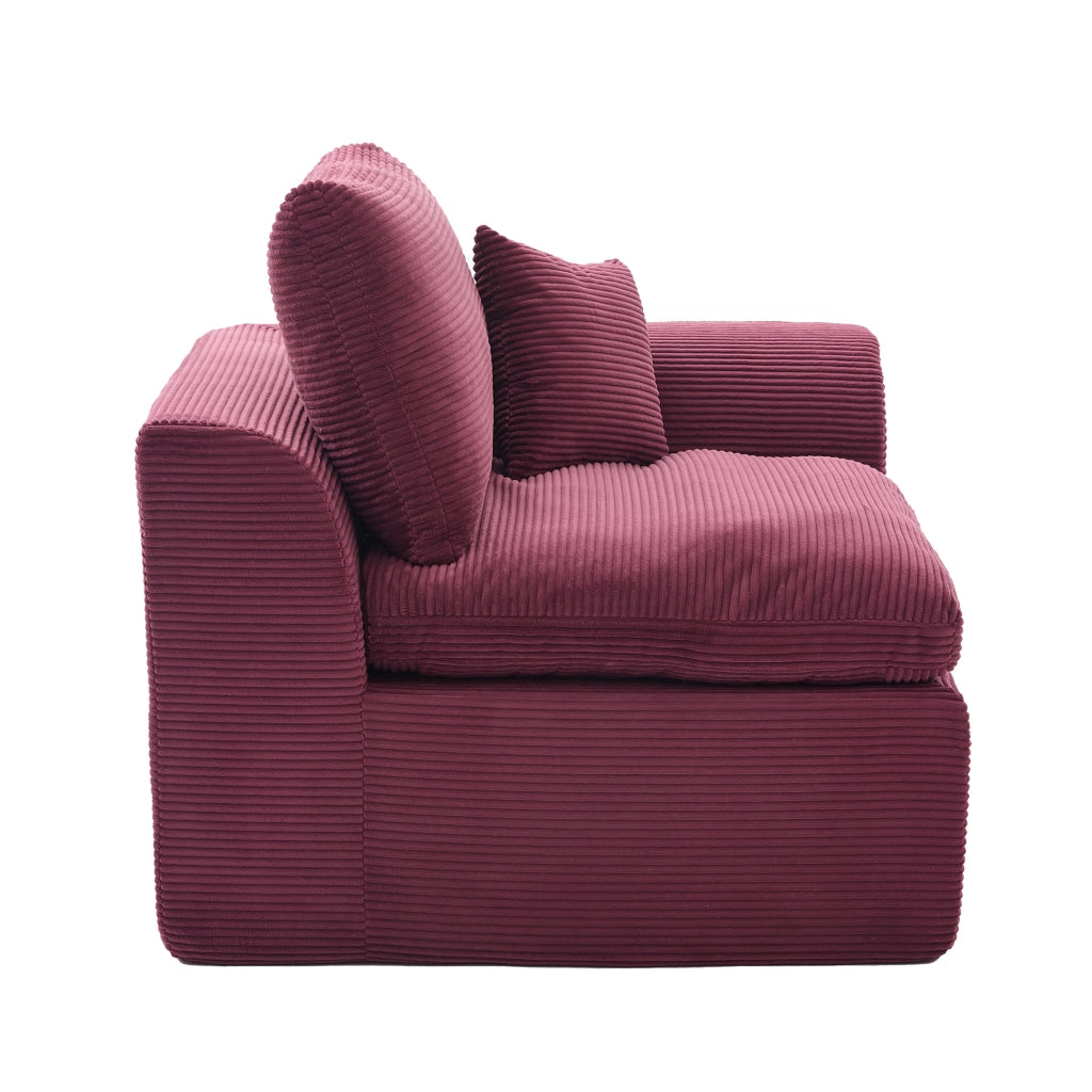 OKWISH Poltrona in Velluto a Coste, Seduta Imbottita con Cuscino e Design Minimalista, Rosso Vino, 101 × 102.5 × 84 cm