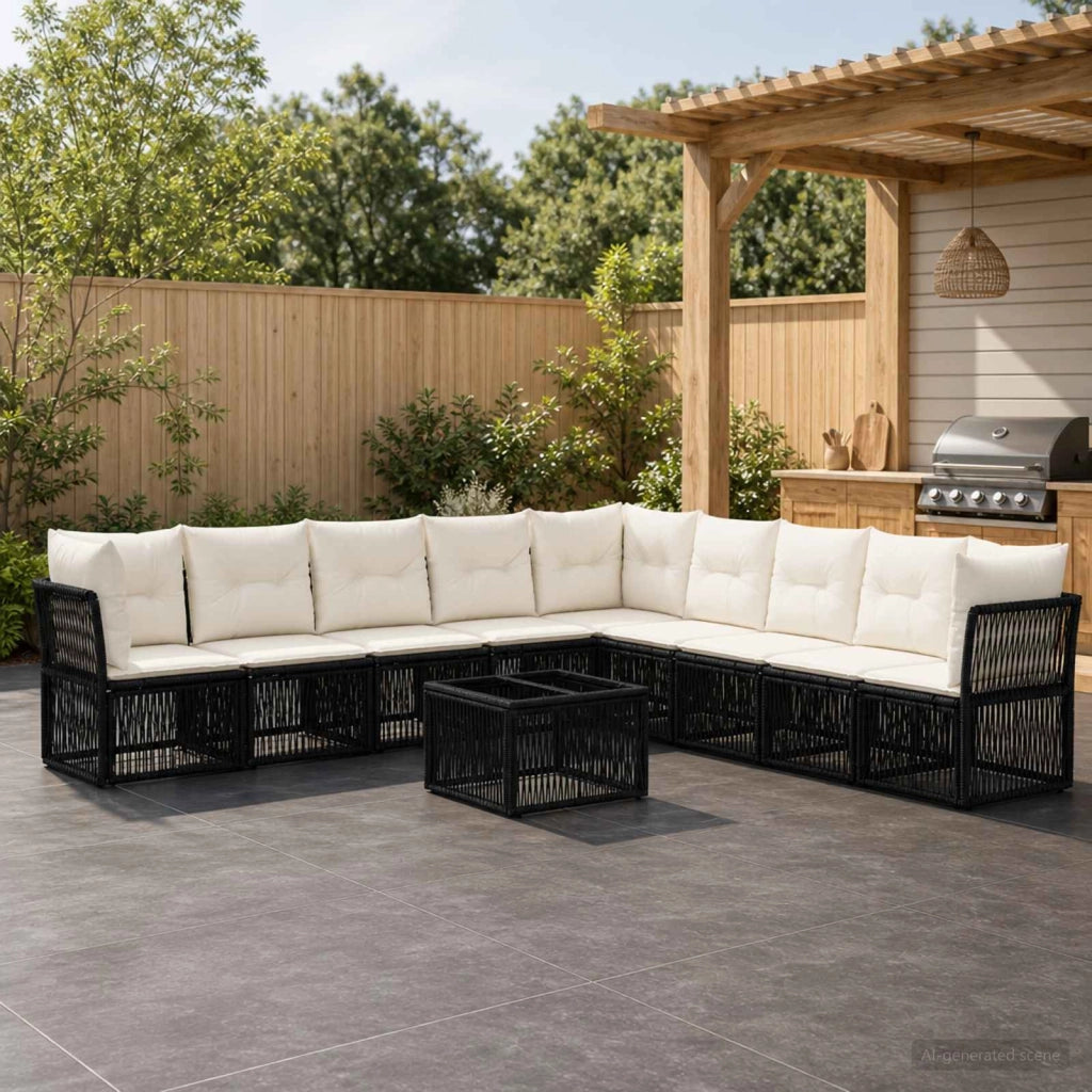 Set Divano da Giardino 10 pz Nero polyrattan 3434248